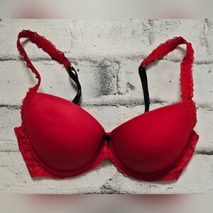 Pink Victoria's Secret Red & Black Satin & Lace Push up Bra